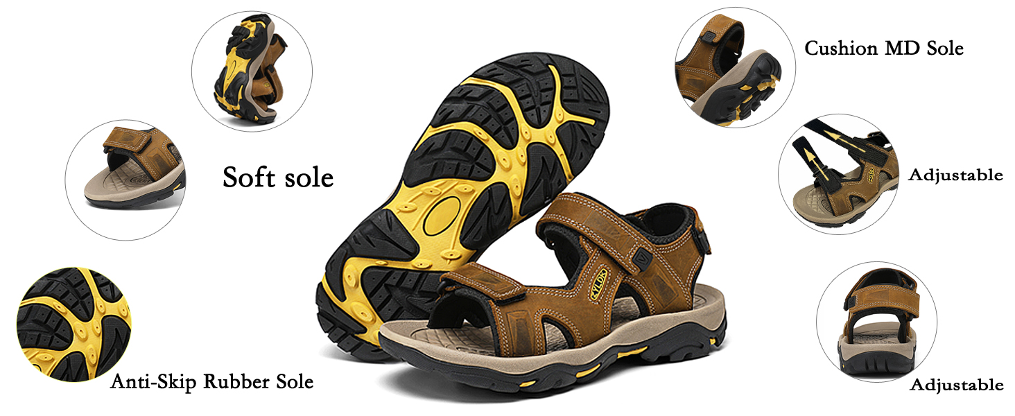 Чоловічі сандалі з натуральної шкіри для трекінгу та пляжу. Легкі, дихаючі сандалі для активного відпочинку та літніх прогулянок. Розмір 41 EU, чорний колір.