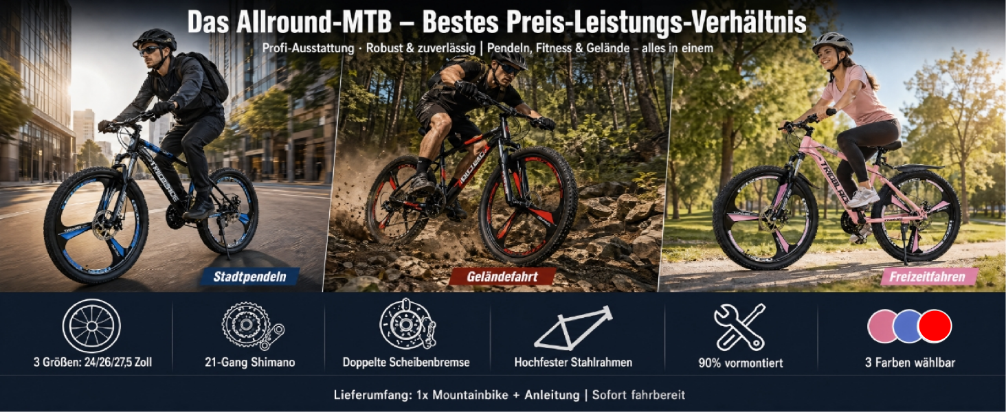 Гірський велосипед MTB 24 дюйми, 21 швидкість Shimano, Hardtail з амортизатором, дискові гальма, чорно-червоний