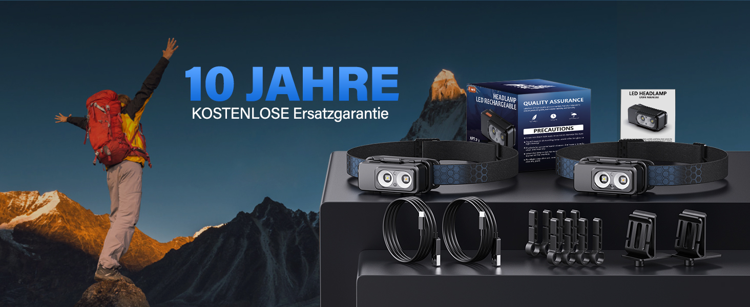 LED налобний ліхтар Sidark з акумулятором, 2 шт. - 8 режимів, сенсор, водонепроникність IPX7, магнітний, для кемпінгу та активного відпочинку