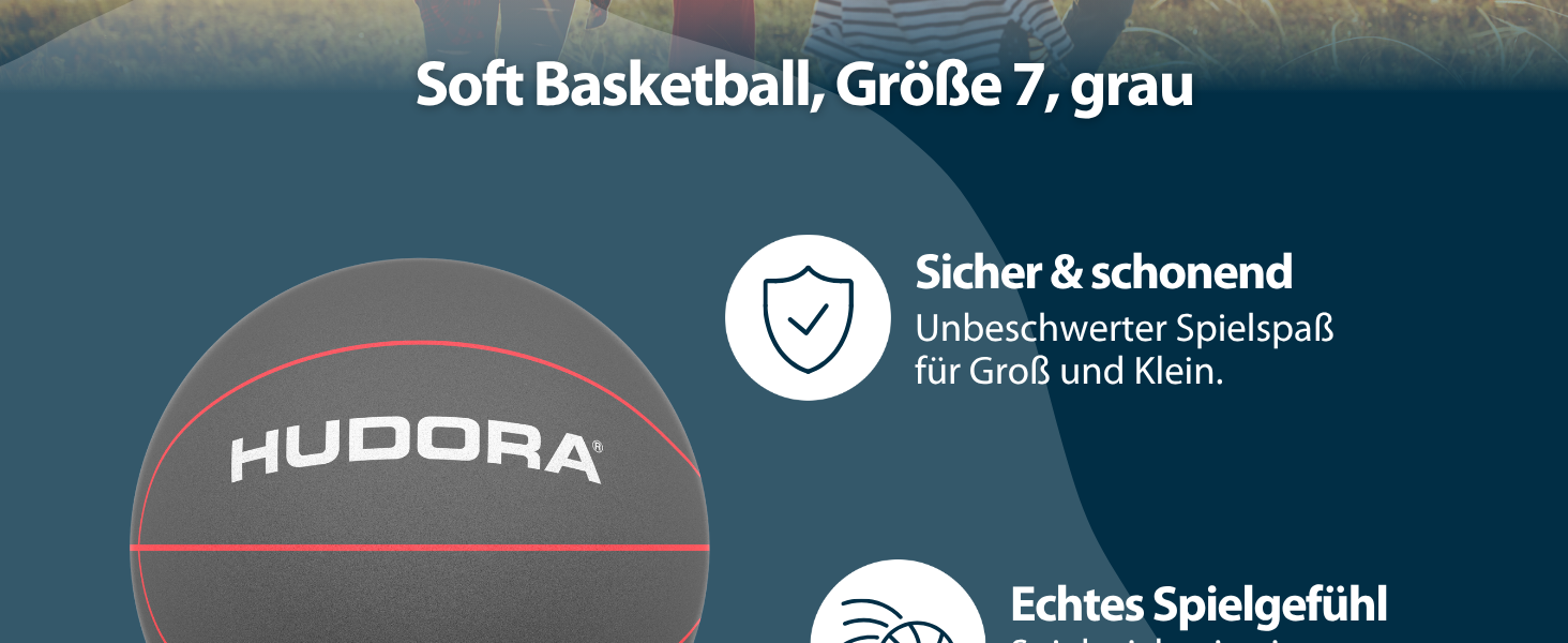 М'який баскетбольний м'яч HUDORA Soft-Basketball, розмір 7 (24 см), сірий, безшумний пінопластовий м'яч для дітей та сім'ї, для ігор у приміщенні та на вулиці