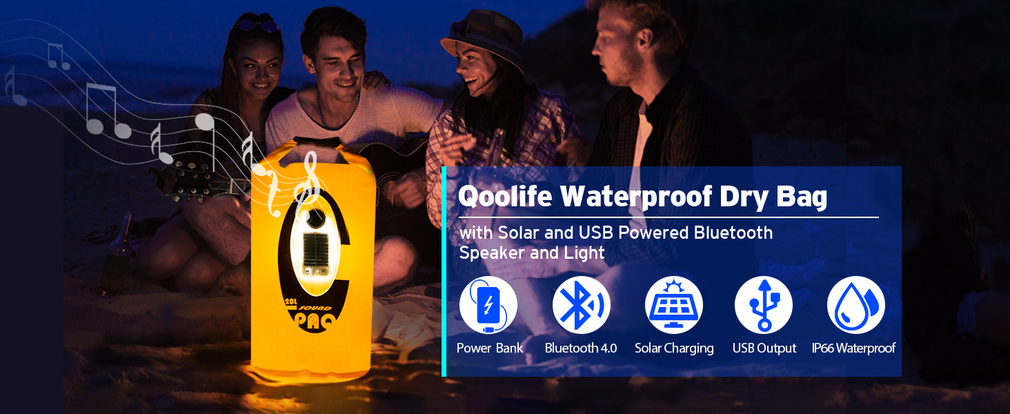 Водонепроникний рюкзак Qoolife з Bluetooth-динаміком 20L (жовтий)