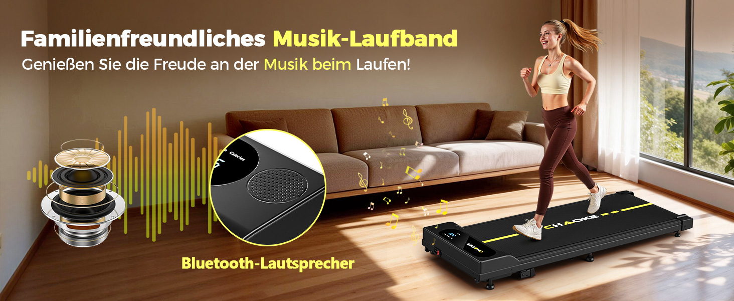 Walking Pad CHAOKE: біговий доріжка для дому з регулюванням швидкості 1-10 км/год, нахилом 9%, потужністю 2.75HP, вбудованими колонками та керуванням через додаток, до 160 кг, чорно-жовта, без встановлення, 2026