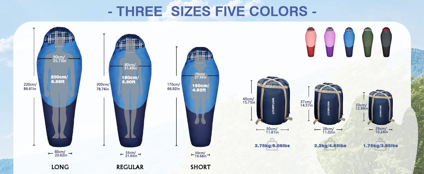 Спальний мішок WKFAMOUT Mumienschlafsack Outdoor -12°C-0°C [500GSM] з фланелі для кемпінгу та подорожей. Підходить для дорослих та дітей. Зручний, теплий, машинне прання.