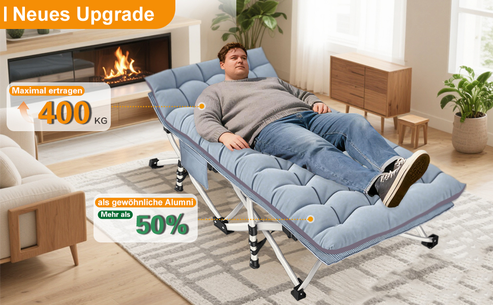 Кемпінгове ліжко з матрацом, розкладне, для відпочинку на природі та вдома, 200 кг, сіре