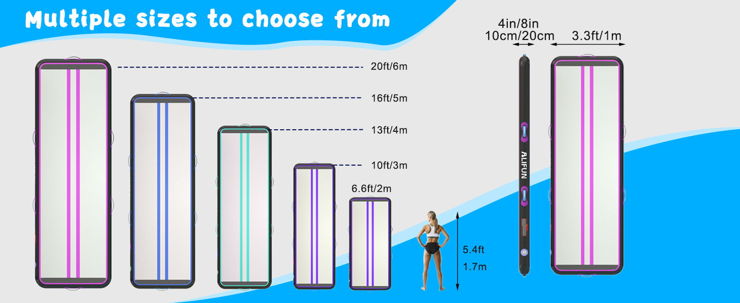 ALIFUN Гімнастичний надувний мат для гімнастики та акробатики надувний, 2м/3м/4м/6м, 10/20см заввишки, з насосом, для дому, фітнесу, тренувань, чирлідингу, басейну, рожевий, 300x100x20 см