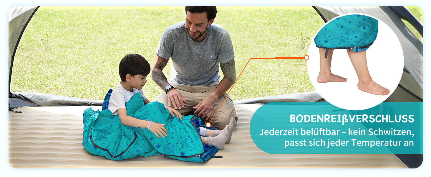 Сплячий мішок KingCamp для дітей, фланелевий, легкий, водонепроникний, компактний, зимовий, 4 сезони, для кемпінгу, підходить для дітей до 140 см, комфортна температура: 7°C, регульована довжина