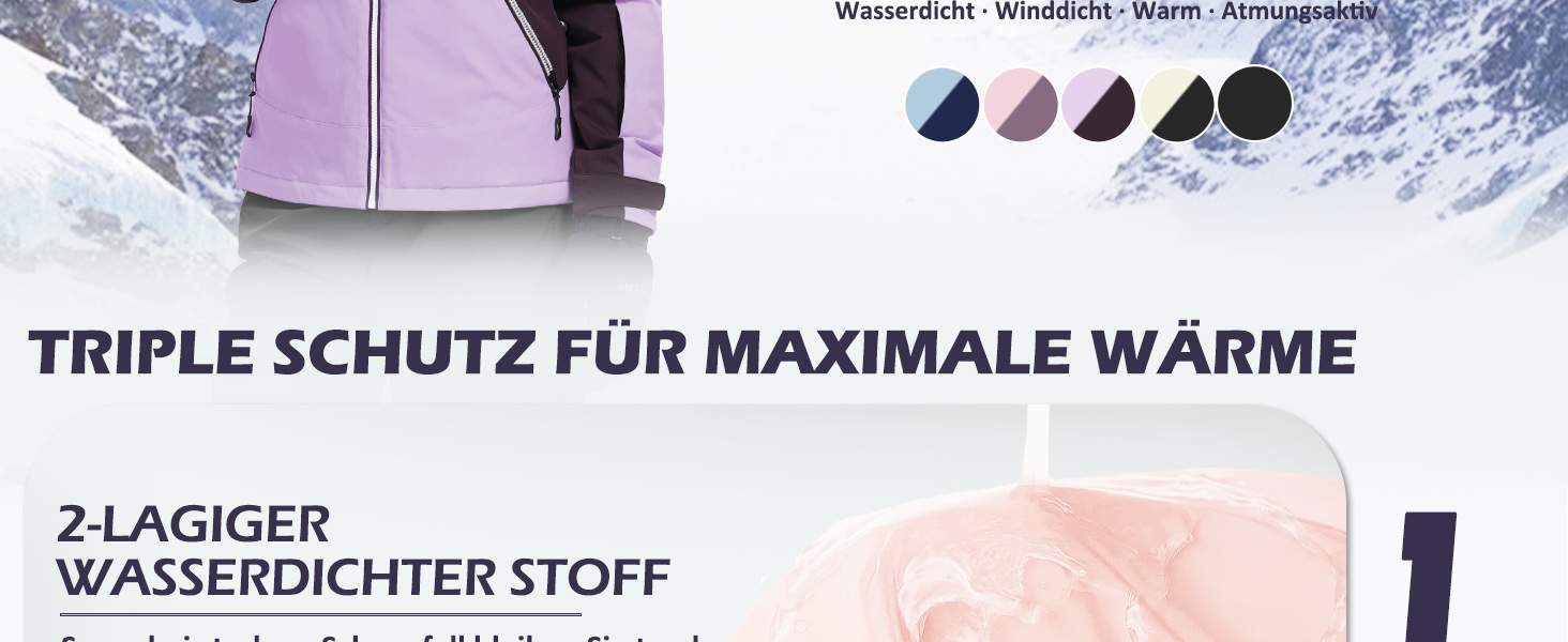 Жіноча лижна куртка GEMYSE: водонепроникна, вітронепроникна, тепла з капюшоном (Eislila/Morgengrau-Lila)