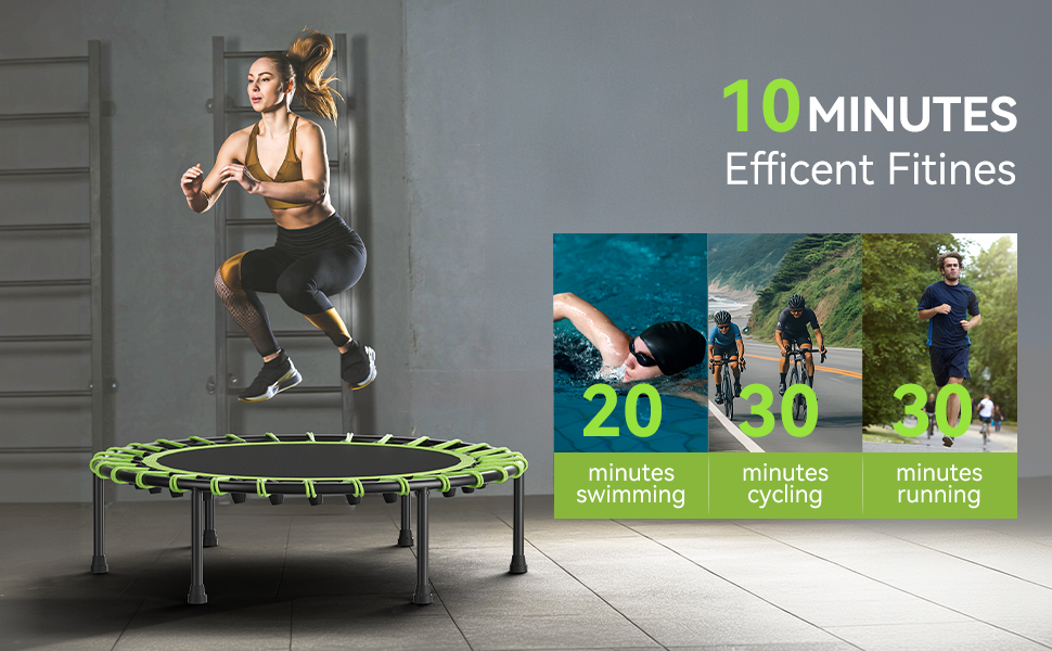 Міні-батут для дорослих, 101,6 см, без поручнів, для фітнесу, зелений