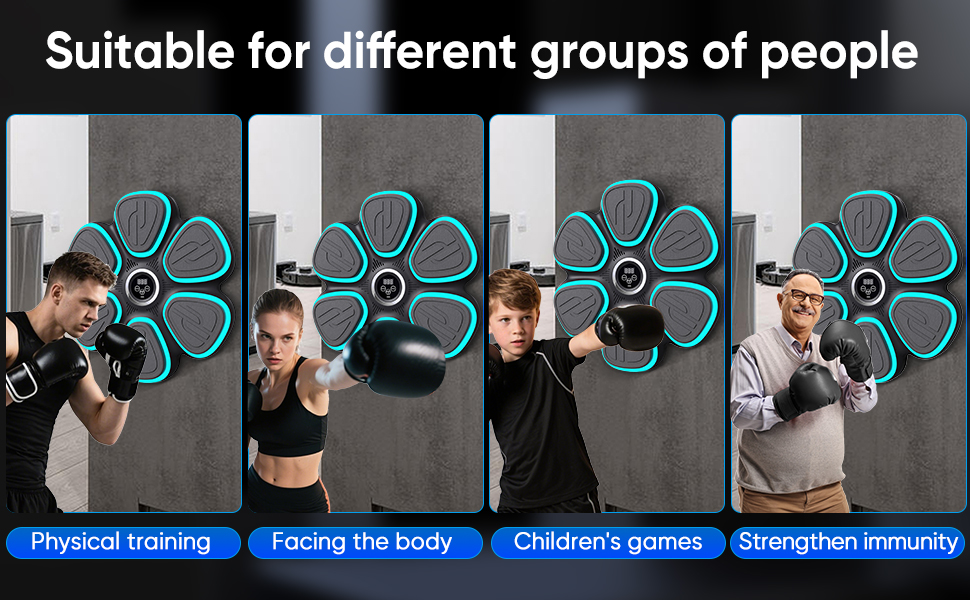 Музична бокс-машина Oamger з LED-підсвіткою, 9 режимів, з боксерськими рукавичками, інтелектуальним підрахунком та Bluetooth, для тренувань вдома для дітей та дорослих, чорний