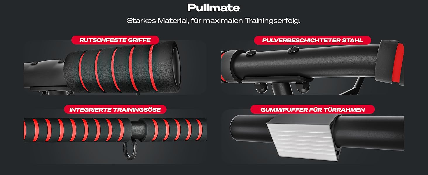 Sportstech Pullmate: турнік для підтягувань для дому, кріплення на дверний отвір без свердління, регульований, з неслизькими ручками, з аксесуарами для підтягувань та тренажером для петлі, витримує до 200 кг, калістеніка