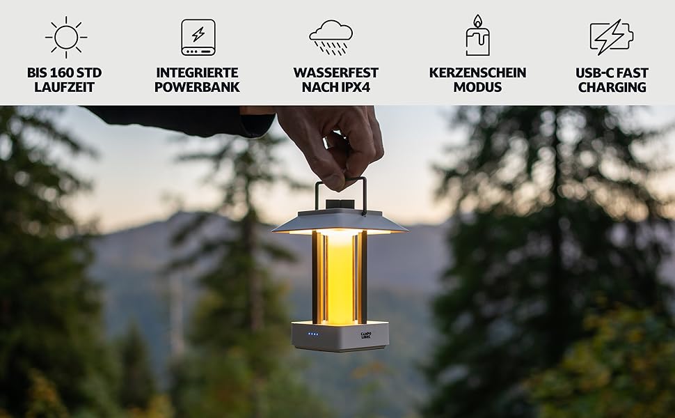 Настільна лампа для кемпінгу Campo Libre®: перезарядна, вологостійка, LED, з USB-Powerbank, до 160 годин роботи