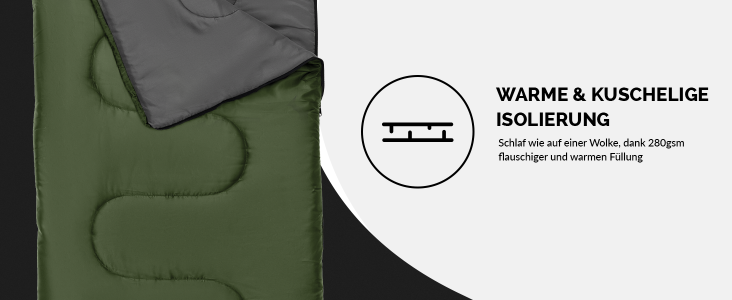 Спальний мішок для кемпінгу з капюшоном до -3°C з подушкою - зимовий та літній спальний мішок на 3-4 сезони (75 x 220 см) - для жінок та чоловіків (теплий) Зелений 280GSM