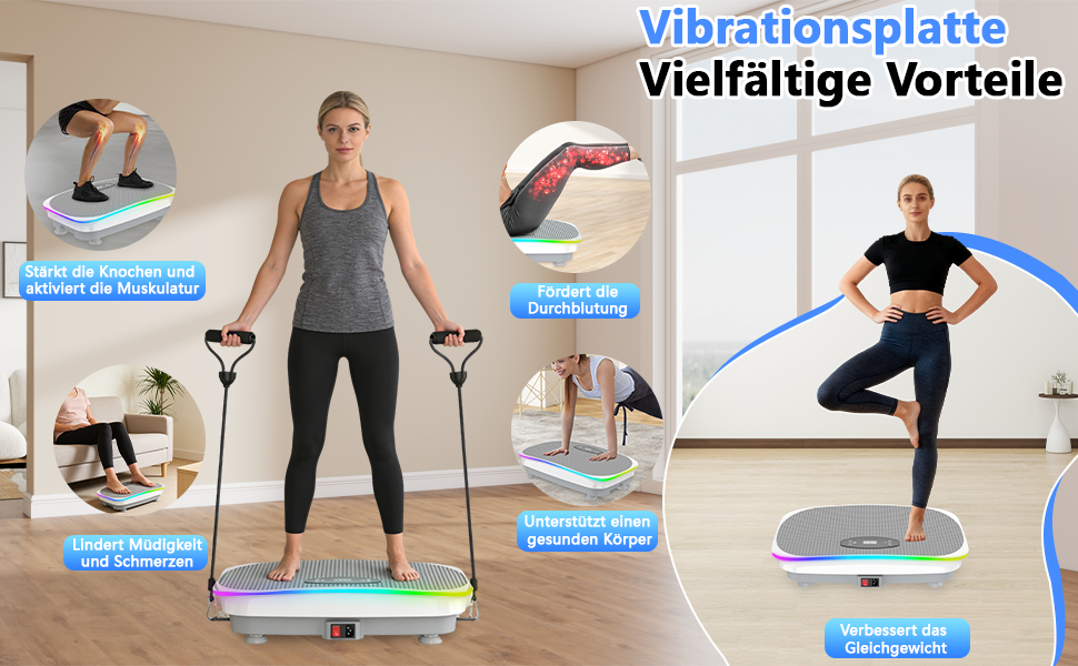 Віброплатформа для фітнесу вдома Rüttelplatte Sport 350LBS з Bluetooth, пультом та 4 гумовими стрічками