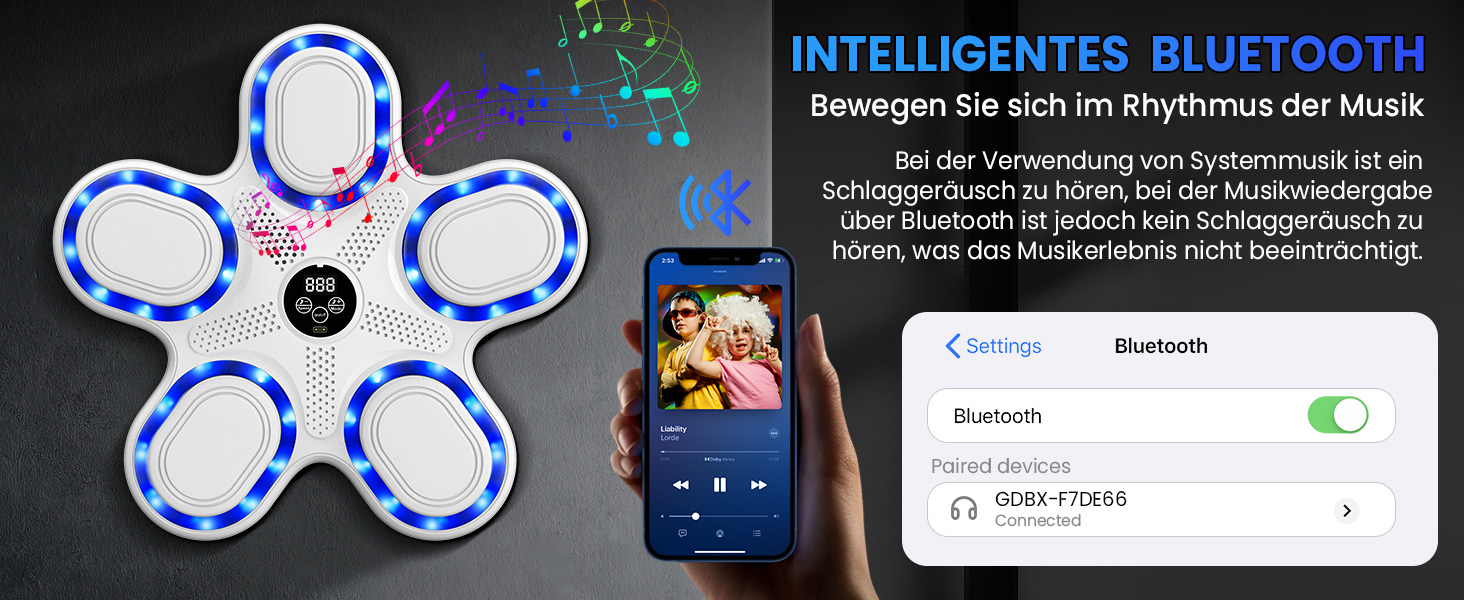 IERAKOR Музична боксерська машина з LED, Bluetooth, 9 режимів, для дітей, електронна боксерська груша з рукавичками, біла