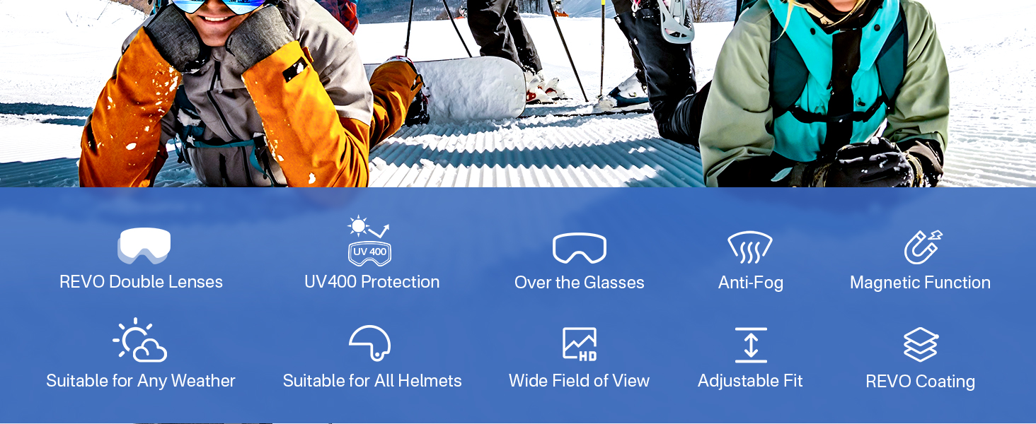 Очки для сноуборда OTG: мужские и женские, магнитные, антизапотевающие, 100% UV-защита, черные и синие
