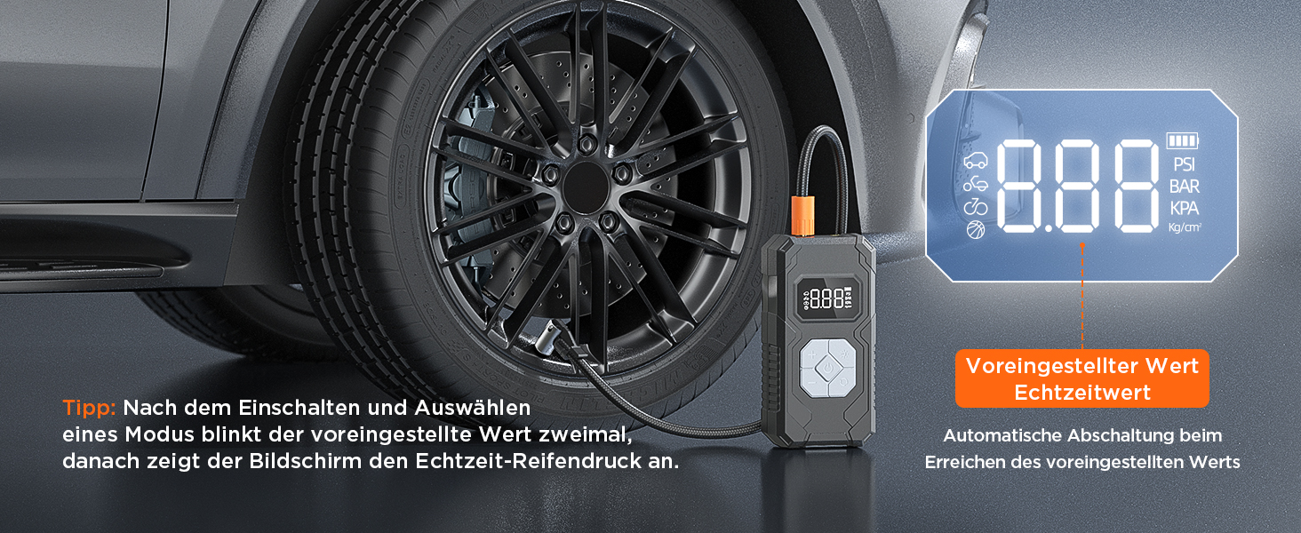 Електричний компресор для шин 150 PSI: насос для авто, велосипеда, мотоцикла, м'ячів (сірий)