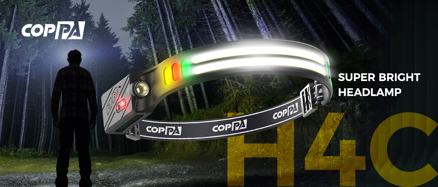 Налобний ліхтар COPPA H4C LED з акумулятором (2 шт.) з функцією Floodlight та Spotlight. Білий, жовтий, червоний, зелений. Датчик руху для дітей, кемпінгу, бігу, риболовлі, альпінізму, ремонту, джогінгу