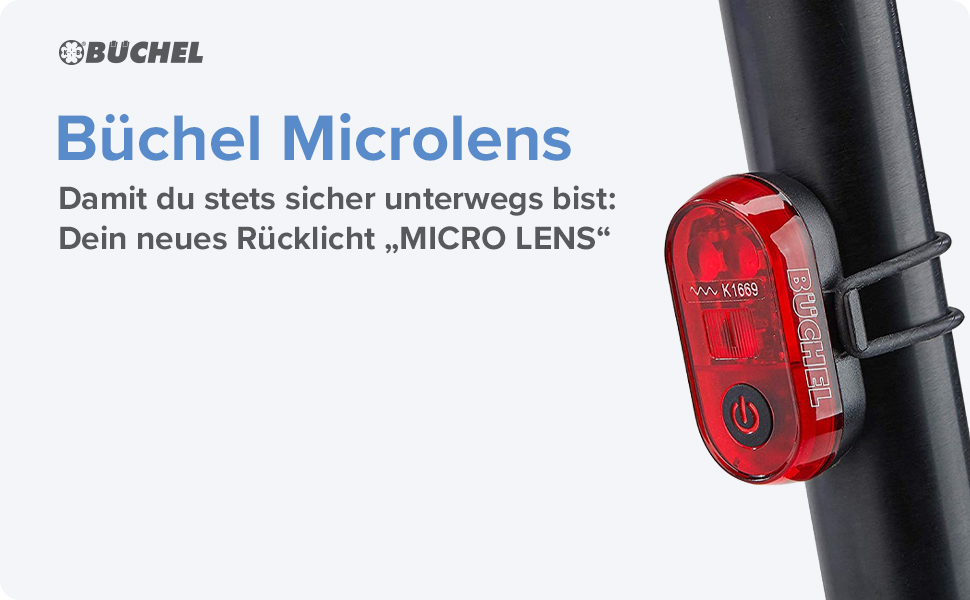 Заднє велоліхтар LED Büchel, акумуляторний, сертифікований StVZO, для велосипеда та електробіка (без функції показу гальмування)