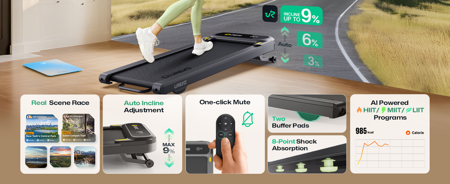 Smart Walking Pad [Spacewalk 3S] Чорний: Ходункова доріжка з автоматичним нахилом, 42x108 см, для дому та офісу