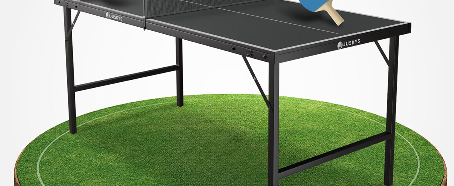 Juskys Міні-стіл для пінг-понгу Flexi з аксесуарами - компактний, складний стіл для гри вдома та в дорозі - набір для настільного тенісу, чорний