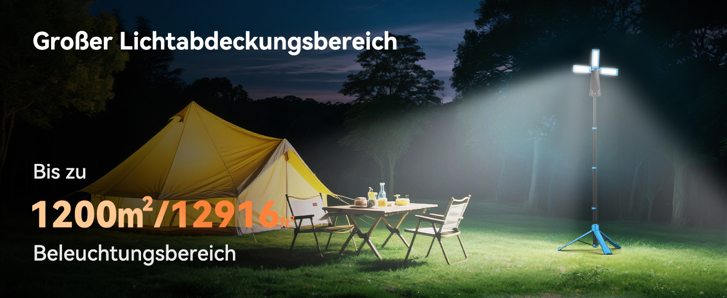 Портативна LED кемпінгова лампа 15000mAh з регулюванням яскравості, штативом, IP65, для кемпінгу, подорожей, будівництва та надзвичайних ситуацій, блакитна