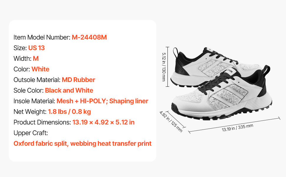 Чоловічі кросівки для тренувань VEVOR, білі (45 EU, широка колодка)