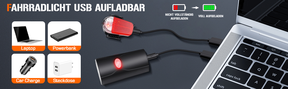 Набір LED-велофари STVZO: передній та задній ліхтар, водонепроникний, USB-зарядка