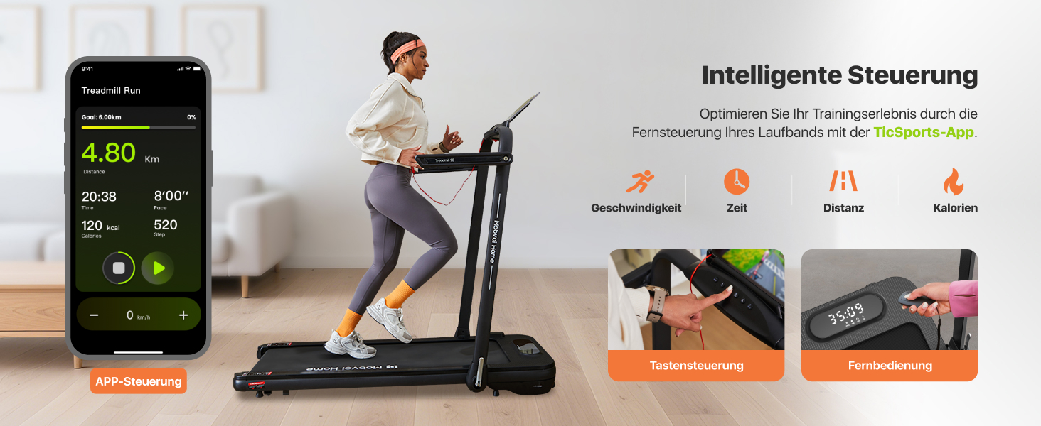 Електричний біговий тренажер Mobvoi Home Laufband SE 2.5 PS, 12 км/год, компактний, складний, з пультом ДУ, для дому, з додатком TicSports, чорний