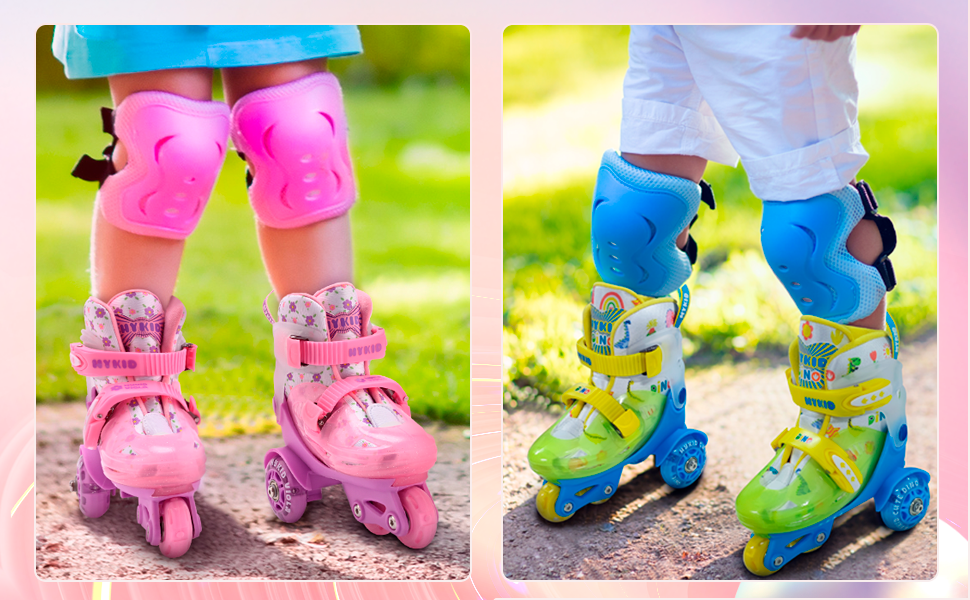 Дитячі ролики для дівчаток, 4 розміри, регульовані, безпечні, з дихаючим матеріалом, квіткові, EU 28-32