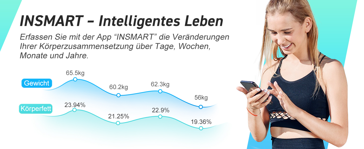 Розумні ваги INSMART 227 кг/500 фунтів 30x30 см, цифрові ваги для аналізу складу тіла з APP/Bluetooth, повноцінний сенсор, 18 показників: BMI, вага, жир, пульс, м'язова маса