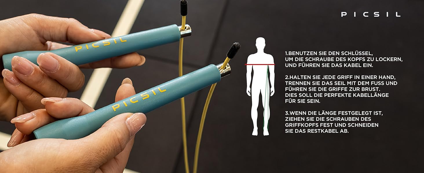 Скакалка PICSIL PROFI - регульований, зі сталевим тросом, ергономічні ручки, для крос-тренінгу, фітнесу та Double Unders