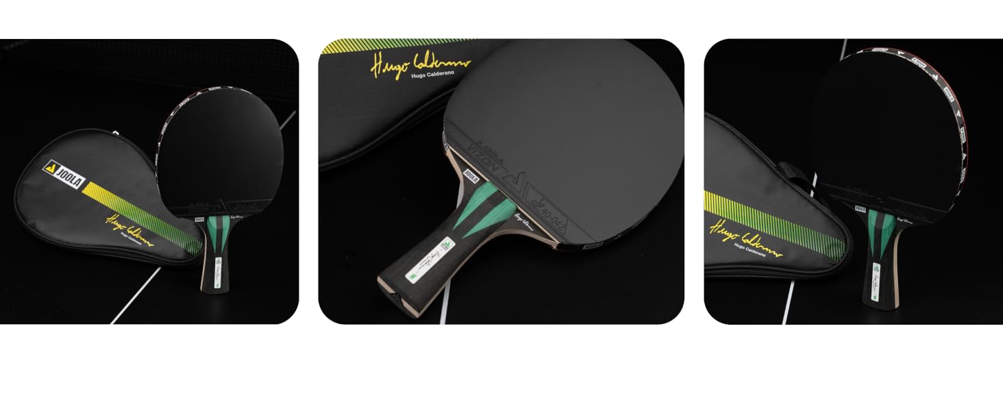 Ракетка для настільного тенісу JOOLA Hugo Calderano Carbon з м'ячами та чохлом, ITTF, чорно-зелена