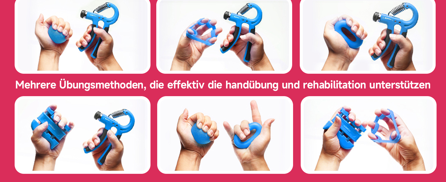 FitBeast Тренажер для рук та пальців, набір 5 шт. - регульований тренажер, тренажер для пальців, тренажер зап'ястя, кільце для тренувань та куля для зняття стресу (Світло-блакитний)