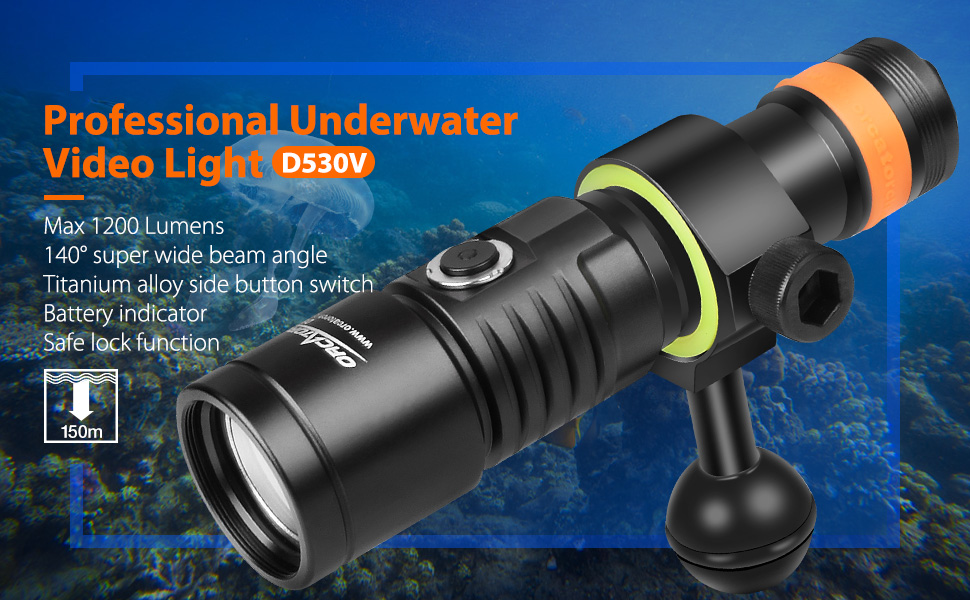ORCATORCH D530V: Підводний прожектор з регулюванням, 1200 люмен, IP68, 150м, 140° кут огляду, чорний