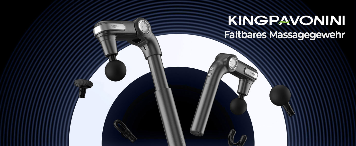Масажер для тіла KingPavonini з висувним руків'ям та відкидним голівкою: масажна пістолета для спини з 3 кутами налаштування та 4 насадками, подарунок для чоловіків та жінок (сірий)