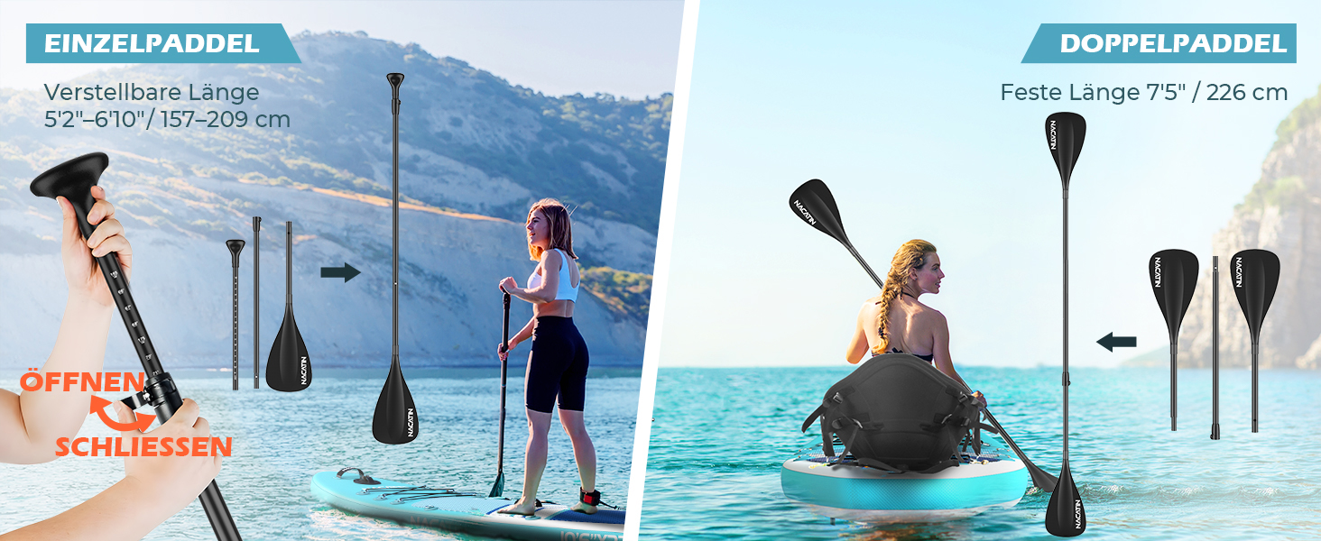 NACATIN SUP дошка надувна 320 см з сидінням, веслом та рюкзаком - для йоги, річки, моря (синій)