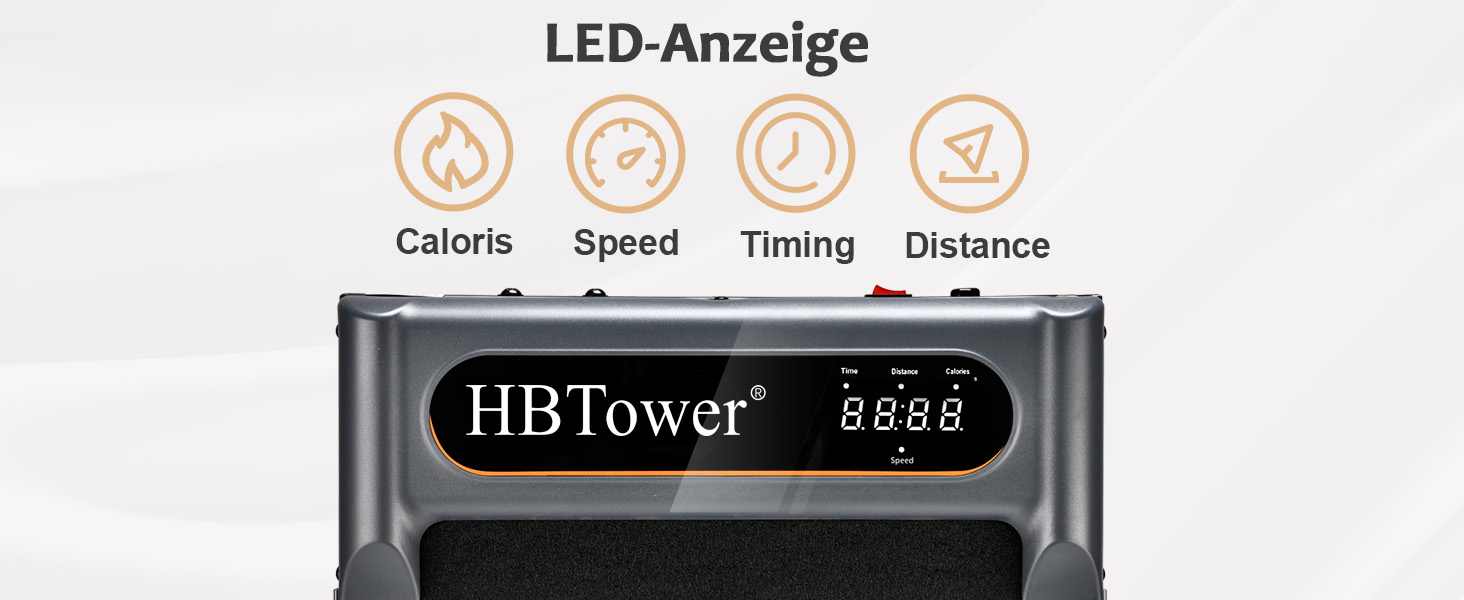 Бігова доріжка HBTower для дому, під стіл, з пультом ДУ, LED-дисплей, сірий, 1-6 км/год