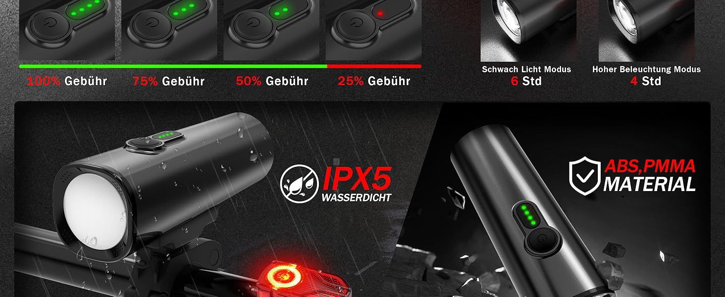 Набір велосипедних ліхтарів SFGSUP LED з USB зарядкою, водонепроникні (IPX5), схвалені StVZO