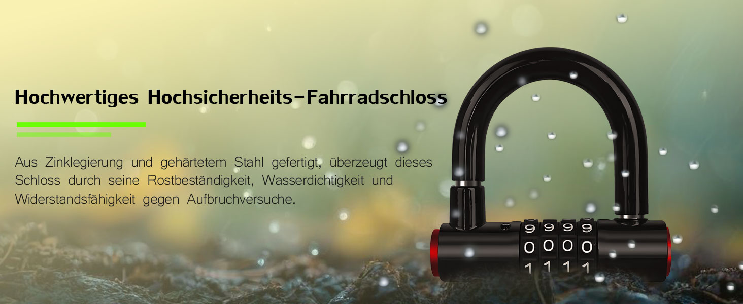 Замок для велосипеда комбінований (4 цифри) - сталевий U-Lock, захист від крадіжки, вологостійкий, з чохлом. Підходить для електровелосипедів, гірських велосипедів, міських велосипедів