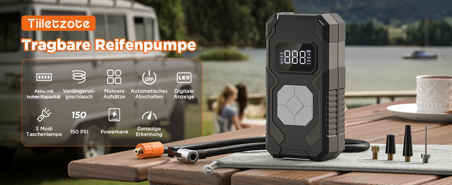 Електричний компресор для шин 150 PSI: насос для авто, велосипеда, мотоцикла, м'ячів (сірий)