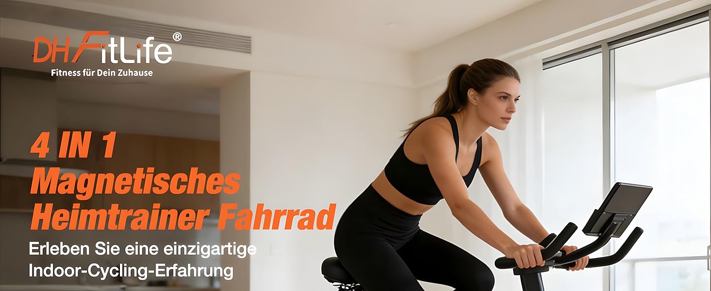 DH FitLife 2026: Електричний велотренажер з пульсомером та APP | Безшумний велоергометр для дому | Фітнес-велосипед з новим кермом та монітором