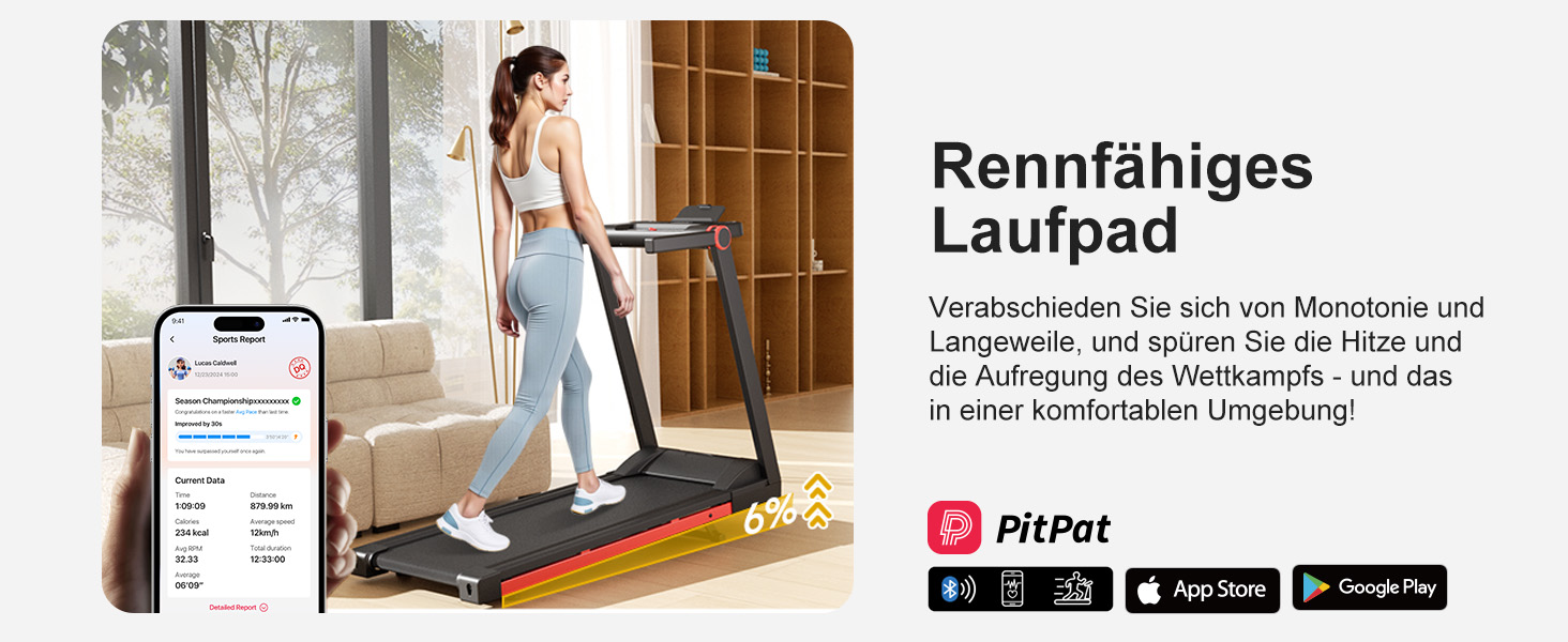 Lacuffy Біговий тренажер для дому, складаний, Walking Pad з нахилом 6%, велика площа для бігу 112 * 42 см, вантажопідйомність 158 кг, для високих людей (Синьо-Чорний)