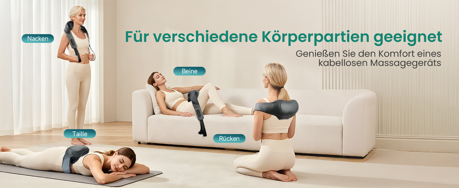 Масажер для шиї та спини Snailax Shiatsu бездротовий з підігрівом, 4D ролики, акумуляторний, USB-C, чорний