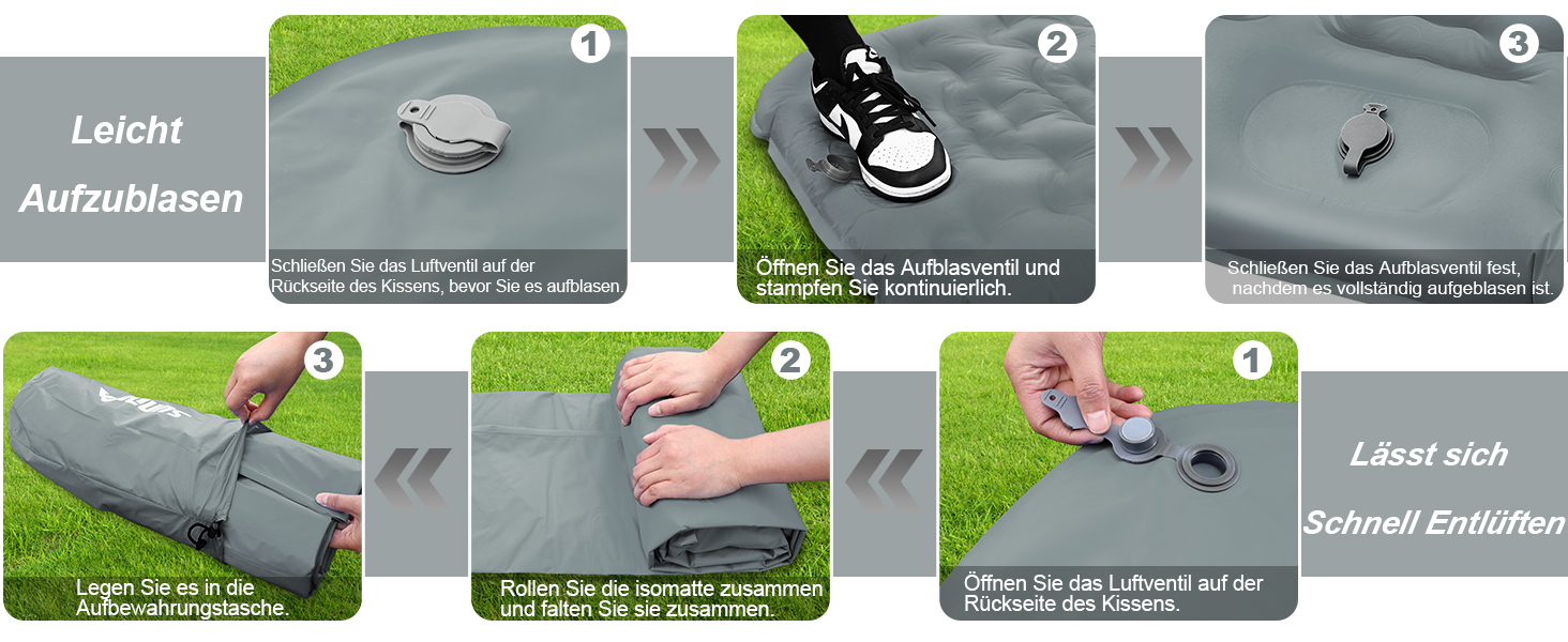 Ізомат FTSMTK самонадувна з помпою, 12 см товщина, для кемпінгу, ультралегка, компактна, надувна, спальний килимок для відпочинку на природі сірого кольору