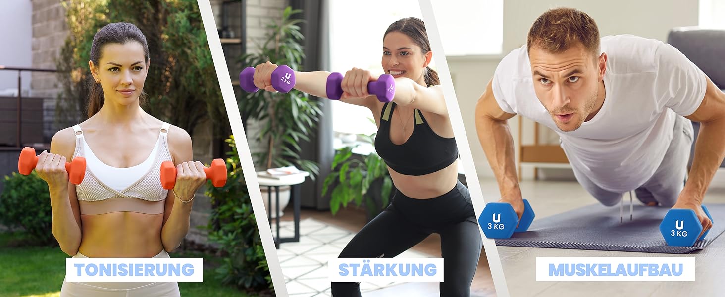 Гантелі неопренові UNYCOS 2 шт. 1-10 кг, короткі, антиковзаючі, для фітнесу, силових тренувань, пілатесу, дому. Набір 1 кг, 2 кг, 3 кг.