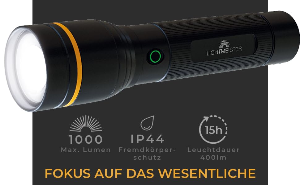 Ліхтар LED LICHTMEISTER® 1000 Люмен, акумулятор 4000 mAh, перезарядний, надяскравий