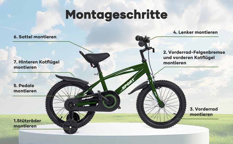 Дитячий велосипед BODIOO 14 дюймів: надійний велосипед для хлопчиків та дівчаток з додатковими колесами, регульованим сидінням та гальмами