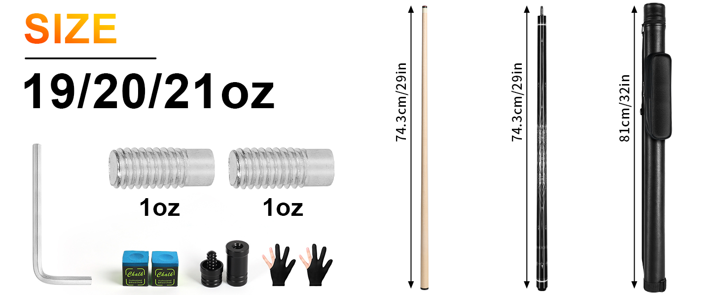 AKLOT Більярдний кий 3-в-1, 58 дюймів, з канадського клена, 19 oz, з можливістю регулювання ваги до 20/21 oz, з чохлом