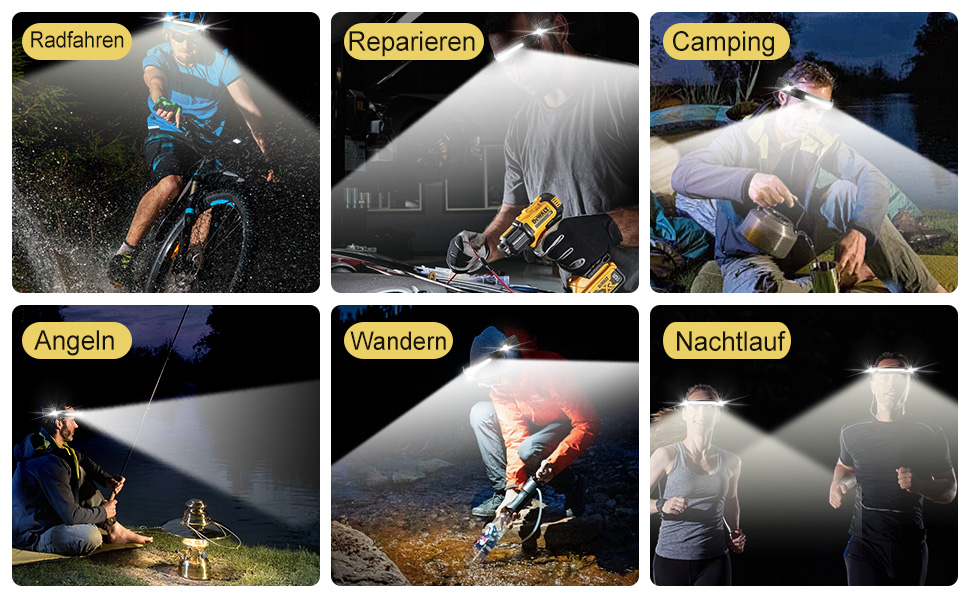 LED налобний ліхтар налобний ліхтар акумуляторний 2 шт. з кутом розсіювання 260° 5 режимів датчик руху 1500 mAh IPX5 водонепроникний для дорослих дітей кемпінгу бігу джогінгу риболовлі трекінгу 2 шт.