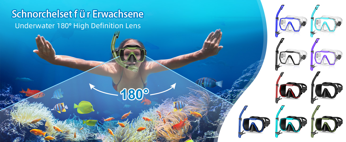 Набір для снорклінгу для дорослих, маска та трубка, антизапотевальне скло, панорамний огляд, сухий набір, армійний зелений